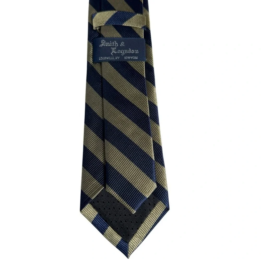 Smith & Logsdon‎ Mens Woven Tie Striped Blue Tan Preppy Academia New